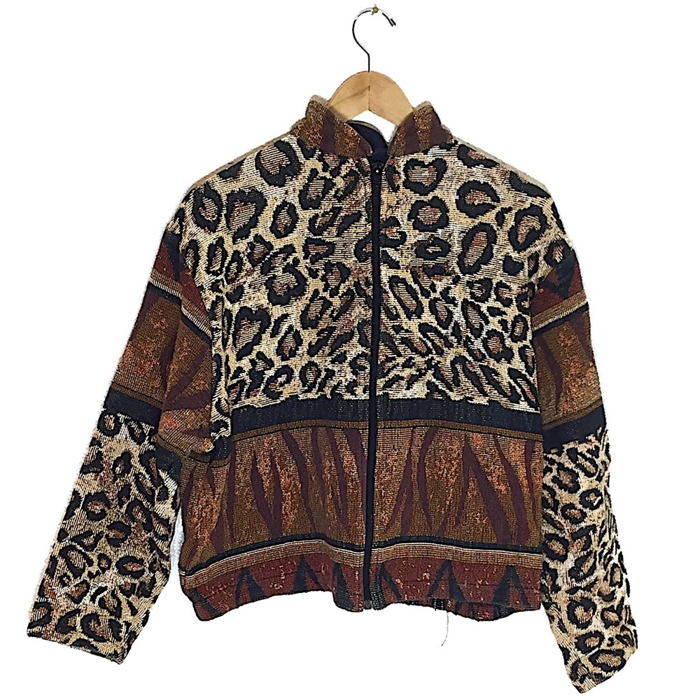 Vintage 90's Leopard Print Full Zip Heavy Jacket